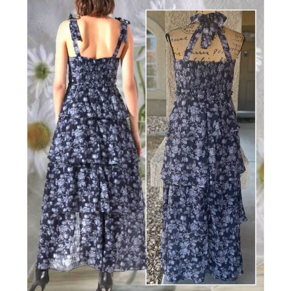 ASTR the Label Navy & Grey Floral Mellorie Dress Size L - Picture 4 of 9